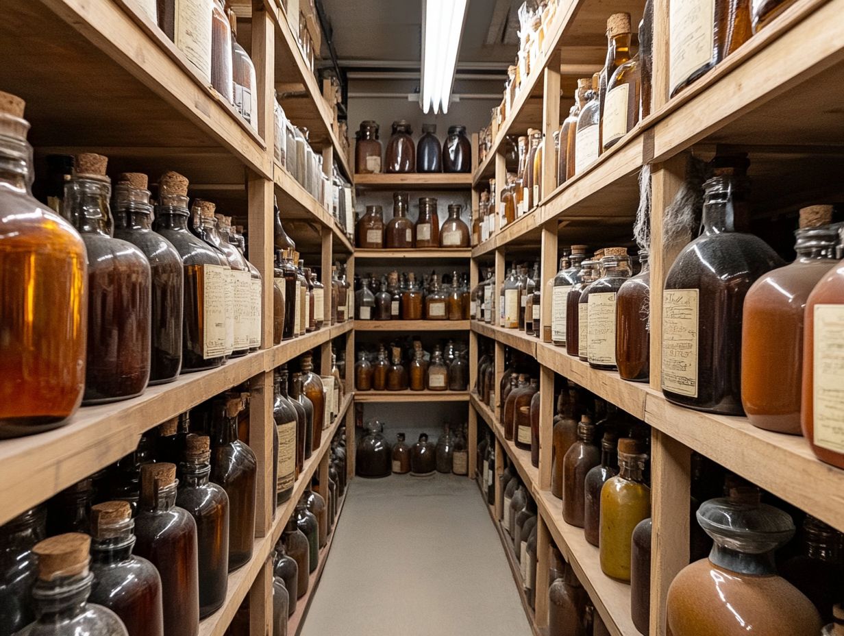 Bottles stored in a cool and dry place