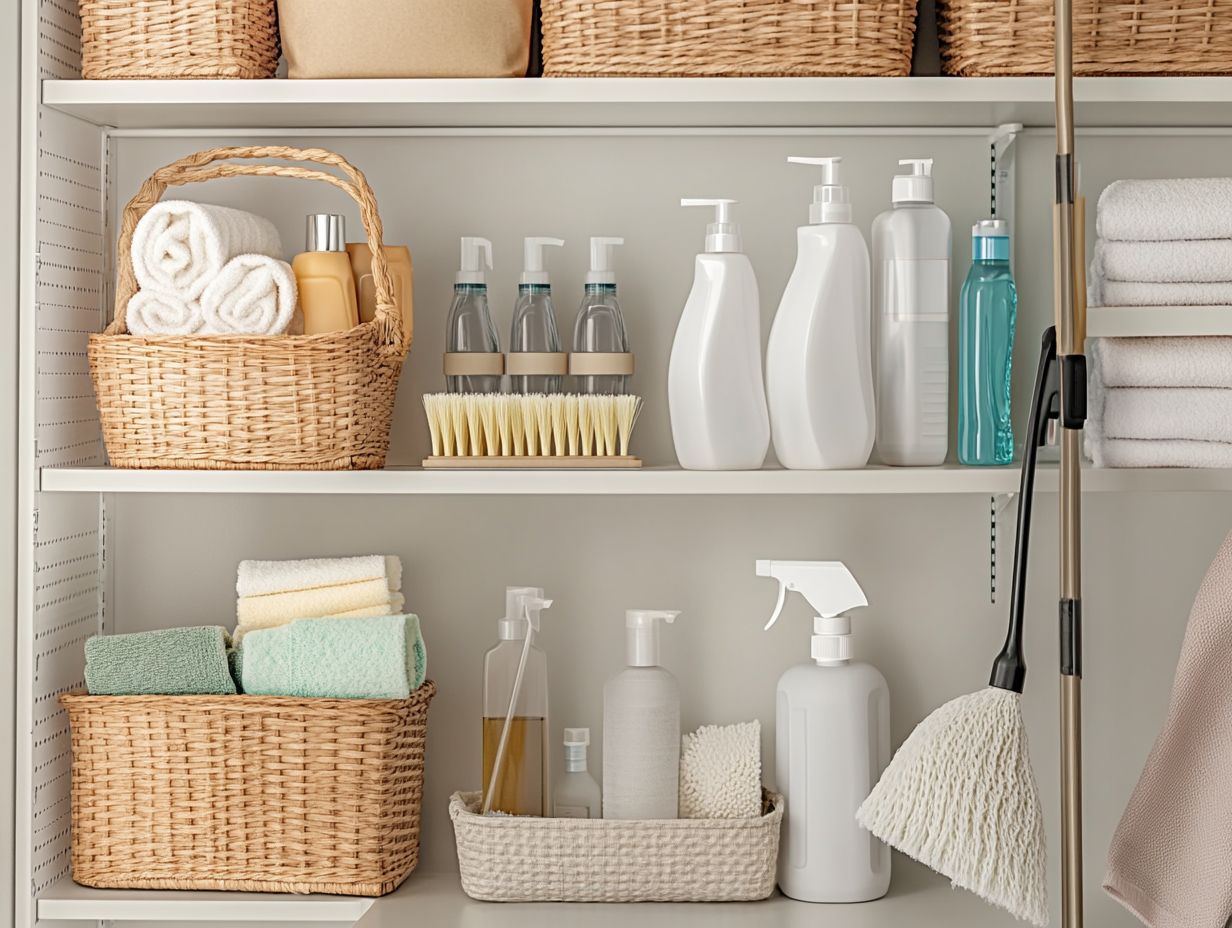 Organized garage area with cleaning supplies