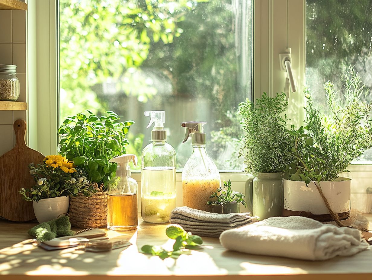 Ingredients used in homemade cleaners: Baking soda, vinegar, lemon juice, and essential oils.